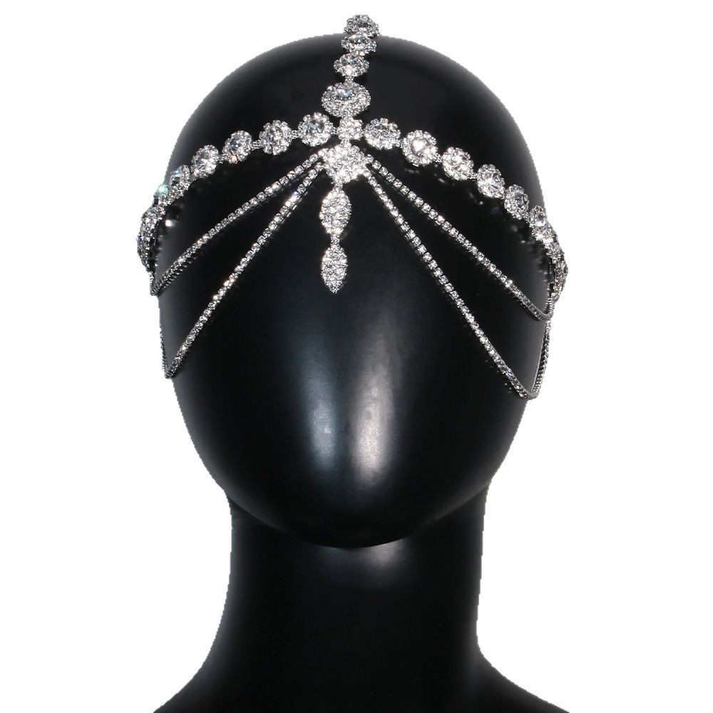 Europa y los Estados Unidos famosos flores de estilo exagerado cadena de cabeza de diamante multicapa accesorios de alta calidad Bandas de cabeza para mujeres