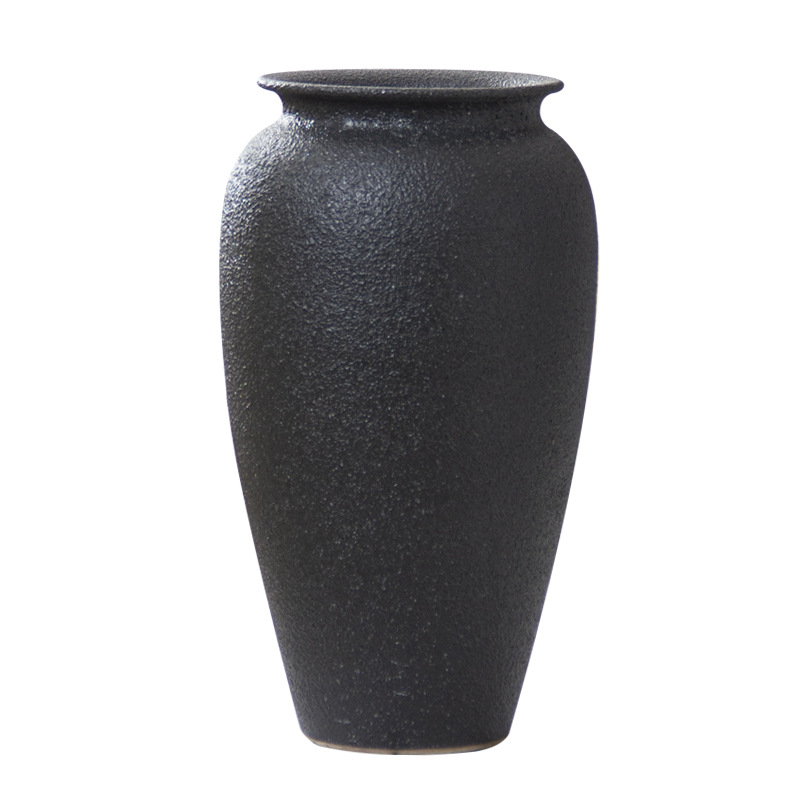 Jingdezhen negro esmaltado enchufado flor seca moderna simple Zen retro nuevo estilo chino en la sala de estar gran jarrón de cerámica