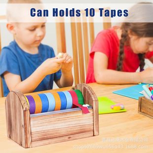 Cross-border wooden tape dispenser children's craft tape multi-roll distribution bracket wooden tape distribution rack