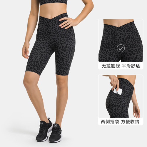 European and American new style cross-waist yoga pants without awkward lines, side pockets, high-waisted hip-lifting sports pants