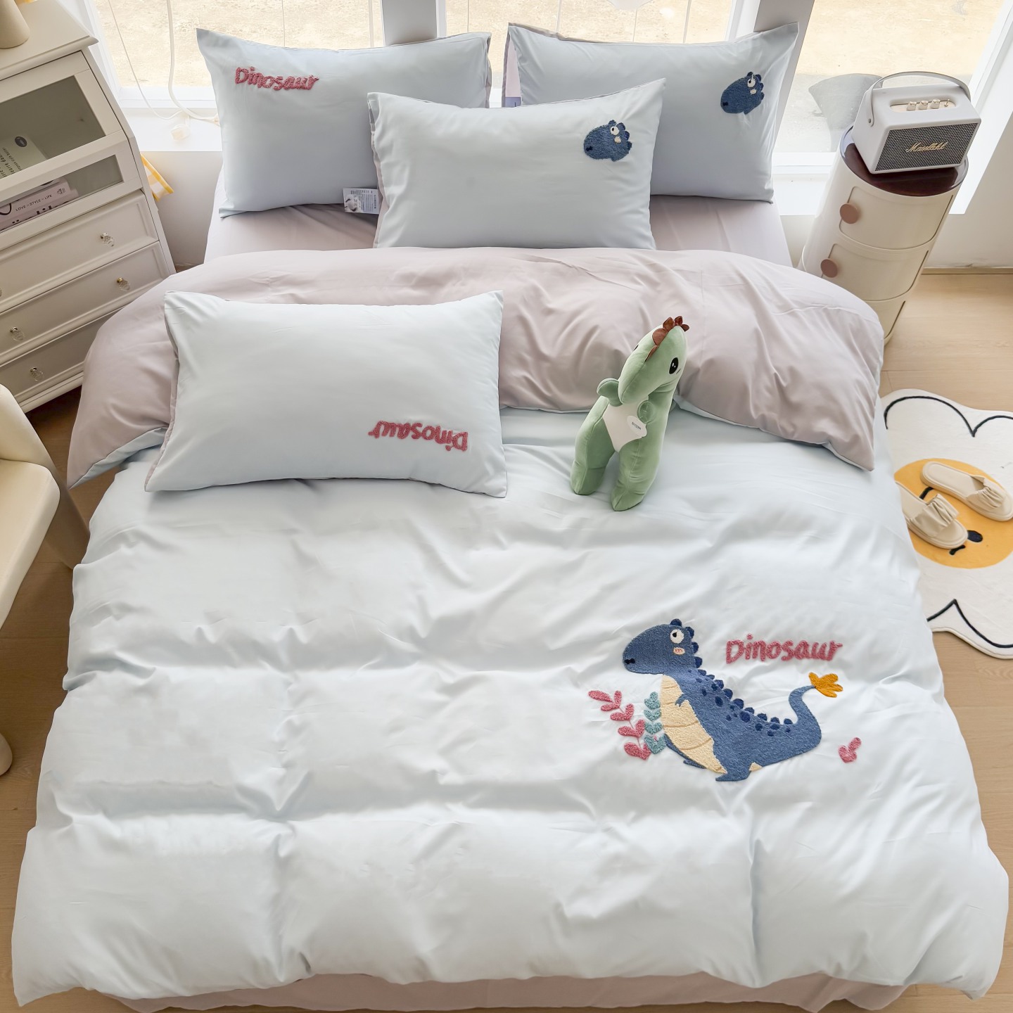 ins少女心云朵棉可爱恐龙小新数码印毛巾绣四件套床单被套1.8m1.5