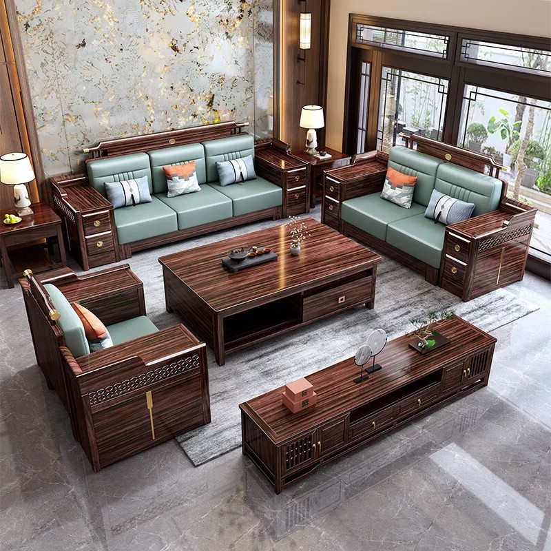 New Chinese-style ebony wood solid wood sofa set, modern and minimalist design, suitable for both winter and summer, and for both small and large living rooms