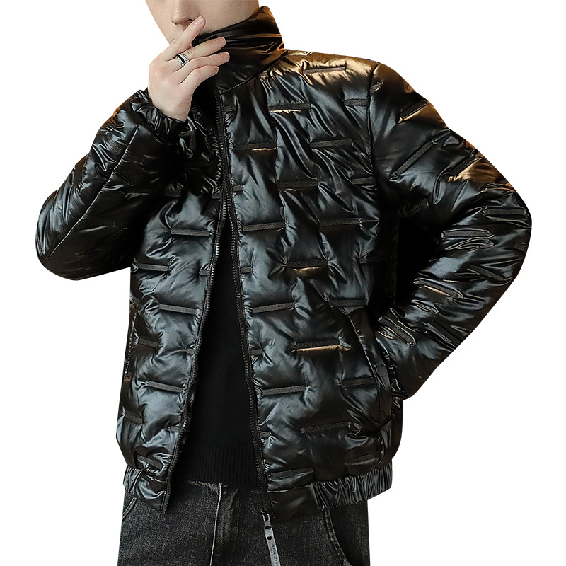 2023 nuevos hombres jóvenes abajo abrigo de algodón acolchado gris plateado brillante abrigo de algodón acolchado abrigo de invierno de estilo coreano de los hombres lote de ropa de los hombres