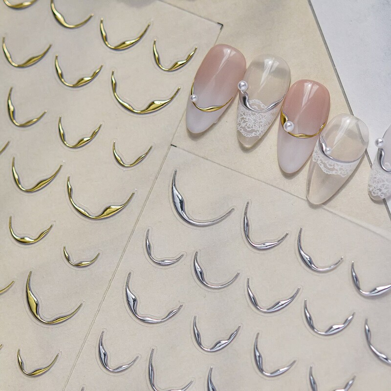 Cross-Border Tomoni Nail Art Gold, Silver, Black and White Modern Minimalist Ins Style French Smile Curve Line Nail Stickers