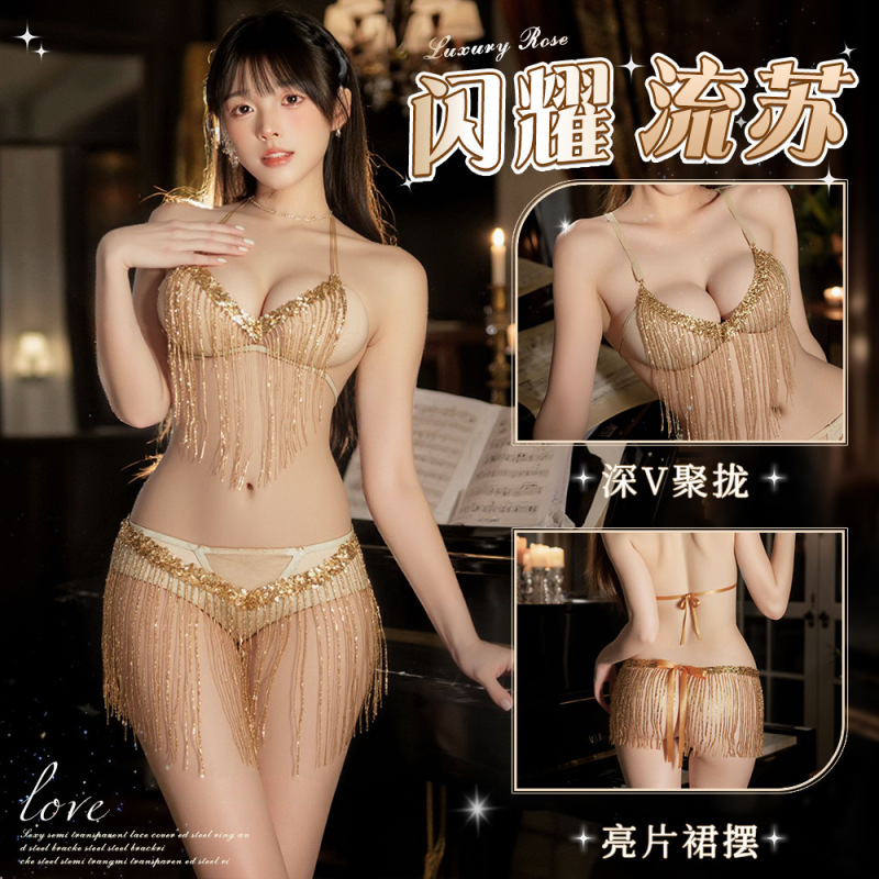 Night Listening Fragrance Sequin Tassel Open Crotch See-Through Dancer Suit Sexy Exposed Hip Suit Sexy Lingerie Night Listening Fragrance Sequin Tassel Open Crotch See-Through Dancer Suit Sexy Exposed Hip Suit Sexy Lingerie
