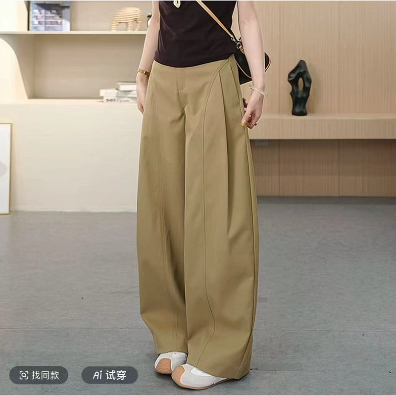 [Ready Stock + Original] Bass Pants ~ Side Pleated Wide-Leg Pants ~ Autum New Fashion Women's Pants Khaki Black