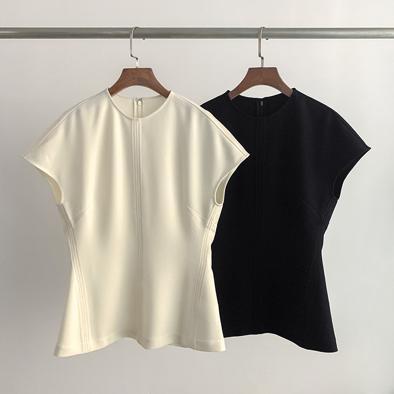 Designer Fashion JI Jane Stitching Acetic Acid Cover Sleeve Top Pole-grade Refresher Style Elegant Draped Top Designer Fashion JI Jane Stitching Acetic Acid Cover Sleeve Top Pole-grade Refresher Style Elegant Draped Top