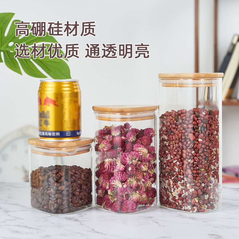Nuevo vidrio de alto borosilicato sellado latas de té latas de cubierta de bambú triangular botella de caramelo contenedor de almacenamiento image 5