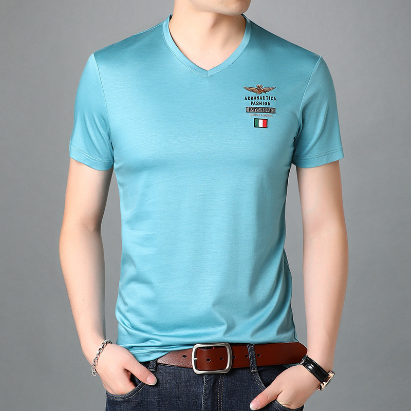 Einfarbiges, atmungsaktives Sweatshirt mit V-Ausschnitt für junge und mittelalte Männer, herzförmiger Ausschnitt, halbärmeliges, trendiges Oberteil aus Eisseide_voghion.com