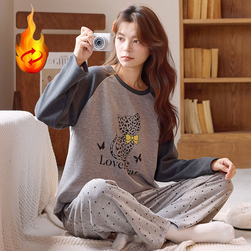 Pajamas for Women Autumn and Winter 2025 New Cartoon Wool Silk Warm Brushed Can Be Worn Outside Home Clothes Set