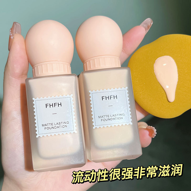 FHFH lightweight moisturizing Foundation liquid for women, wear makeup, rub, do not take off makeup, concealer, moisturizing, waterproof, not easy to fade, round cover 30ml