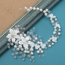 卡洛L5013新娘手工发饰 花朵造型水晶珍珠扭珠发带软发链 婚礼配