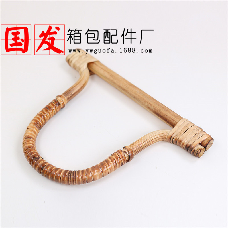 Tejido de bambú de madera real: 16cm mango de madera en forma de D mango de bambú en forma de D bolso de mano mango oro