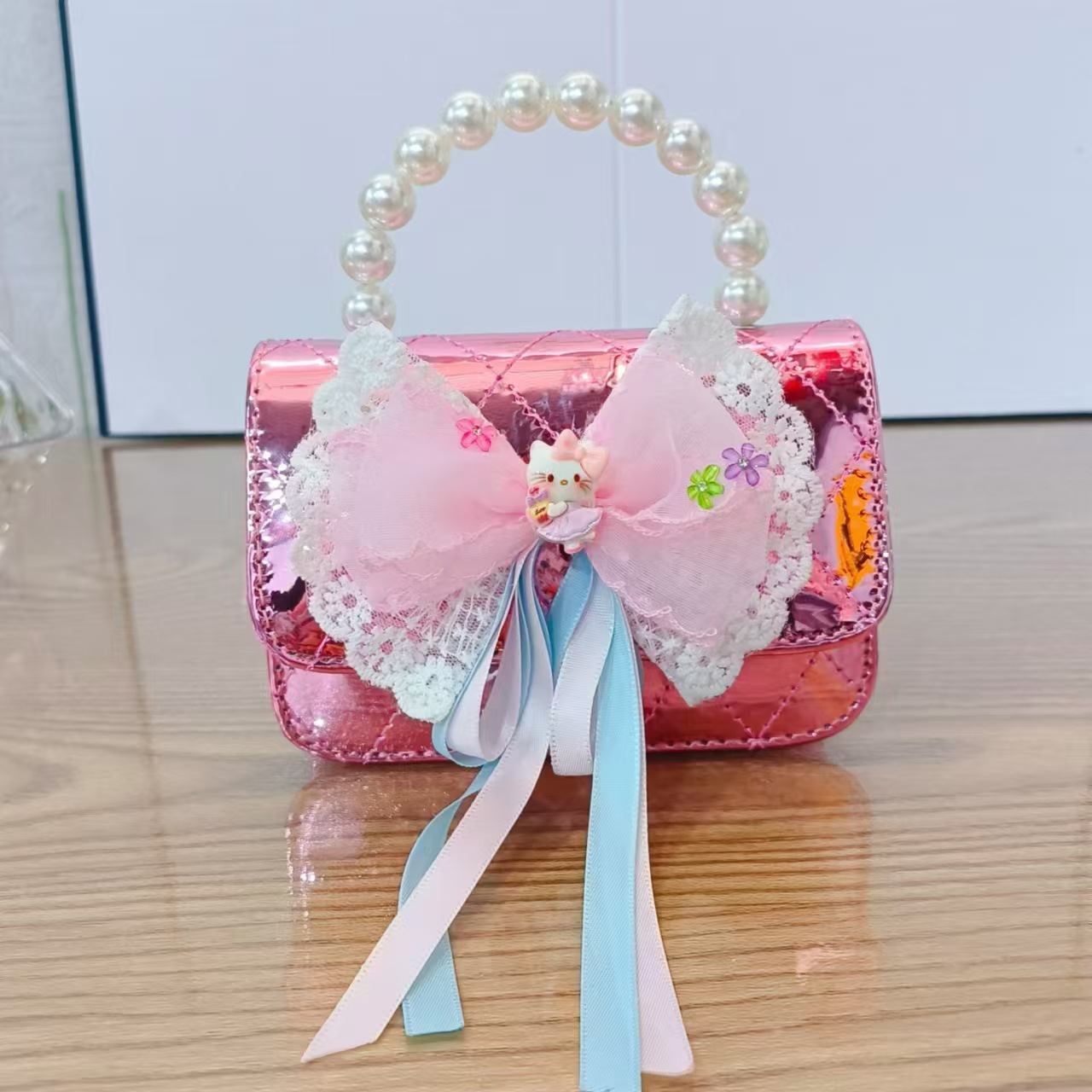 Butterfly Princess bolso de caricatura bolso de perla bolso de hombro bolso de cambio para chicas regalos bolso de cadena láser