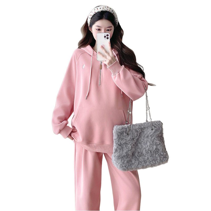 妊婦服秋冬潮母の新型の衛衣のワイドレギンスのズボンのスーツの妊娠期のゆったりしているカジュアルな組み合わせのファッションの2つのセット|undefined