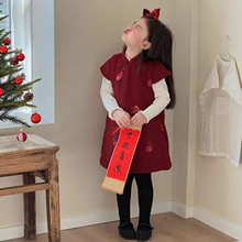 25秋冬新款红色拜年服夹棉中国风女童年服旗袍新中式新年套装童装