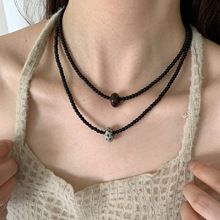 高级感天然石吊坠项链女小众甜酷百搭锁骨链叠戴串珠设计感颈链潮