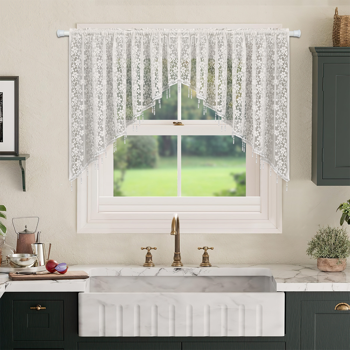 Transfronterizos de urdimbre encaje vertical rosas tubo de cuentas triangulares cortinas yarn a través de la barra de presión de alambre 2pcs cortinas cortinas terminadas