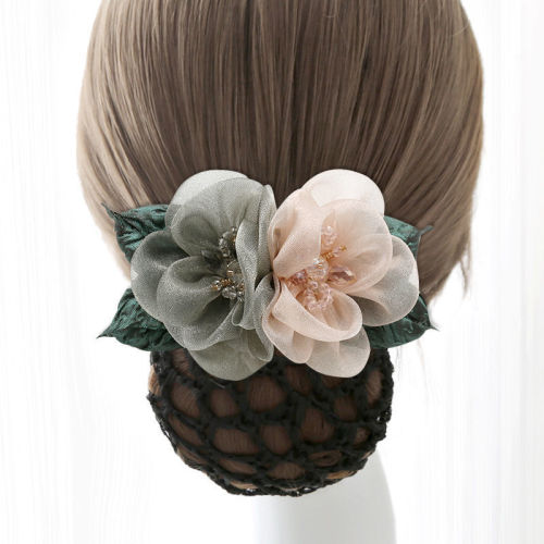 Flower-headed girl Korean version bank hotel professional flower hair net nurse coiled hair net bag back of head hair band headband hair accessories