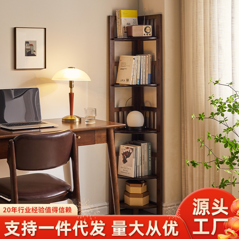 Solid Wood Corner Bookshelf Storage Rack Triangular Storage Vertical Corner Storage Rack Living Room Corner Bookcase