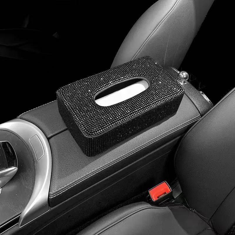 Caja de toallas de automóviles con diamantes transfronterizos, caja de toallas de automóviles colgantes universales, cubierta de toallas de automóviles con paraguas de sol para mujeres con diamantes image 8