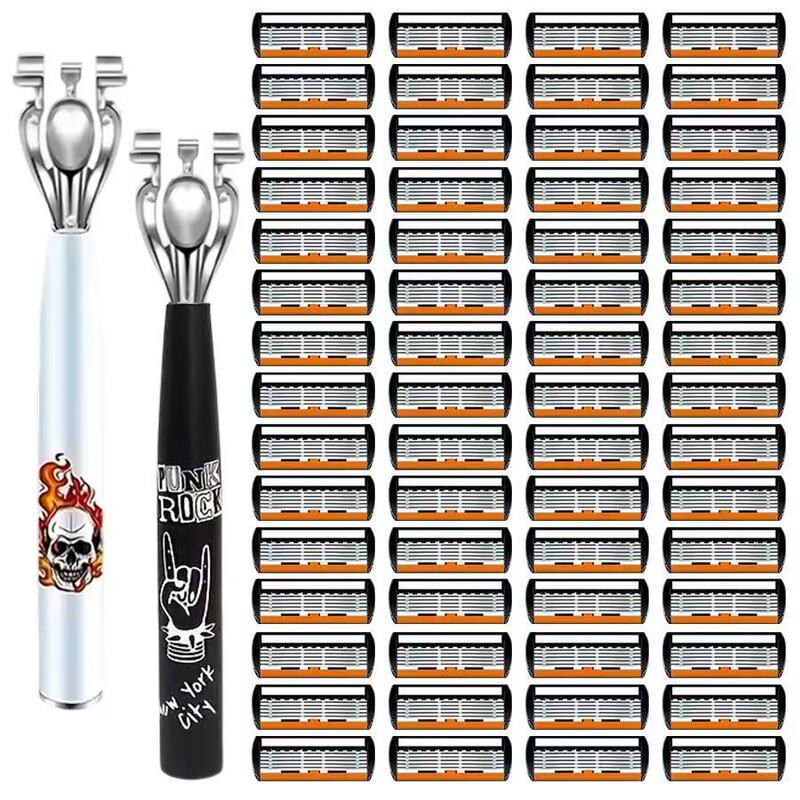Cross-Border Dropshipping Orange Six-Layer Manual Razor Orange Razor White Finger Skull Metal Handle