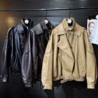 Autumn polyurethane retro jacket for leisure, 2025 years, oversize