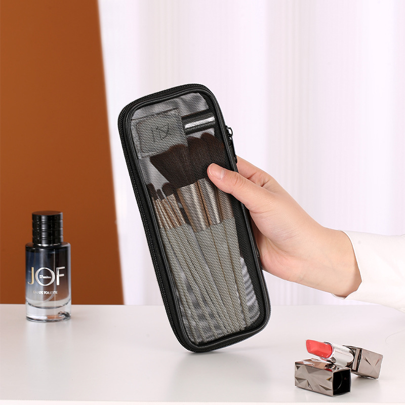 Bolsa de cepillo de maquillaje de viaje de malla negra bolsa de almacenamiento de delineador de ojos de lápiz de cejas portátil bolsa de cepillo de sombra de ojos bolsa de cepillo de polvo suelto