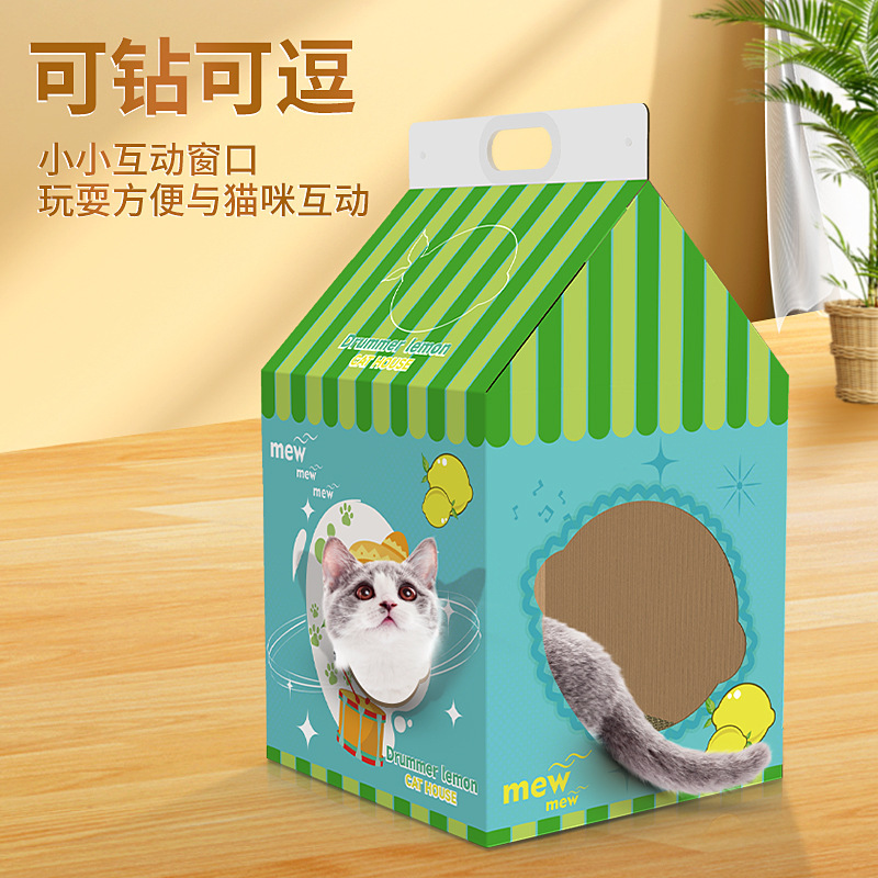 Tablero del rasguño del gato caja de leche nido de cartón nido de gato vertical de papel corrugado Casa de gato auto-Hola alivio artefacto tapado gato juguete