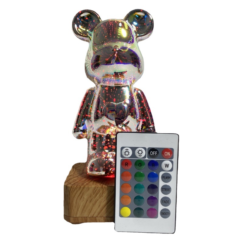 3D fuegos artificiales oso lámpara de mesa USB plug-in de cristal RGB noche Luz Decoración decorativa lámpara atmósfera Luz de dibujos animados oso Luz