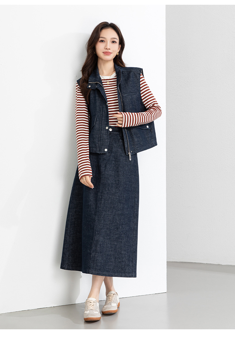 Áo vest gile denim không tay nữ kèm chân váy bút chì phối bộ — Mã màu xanh dương - AC66031 chi tiết 22
