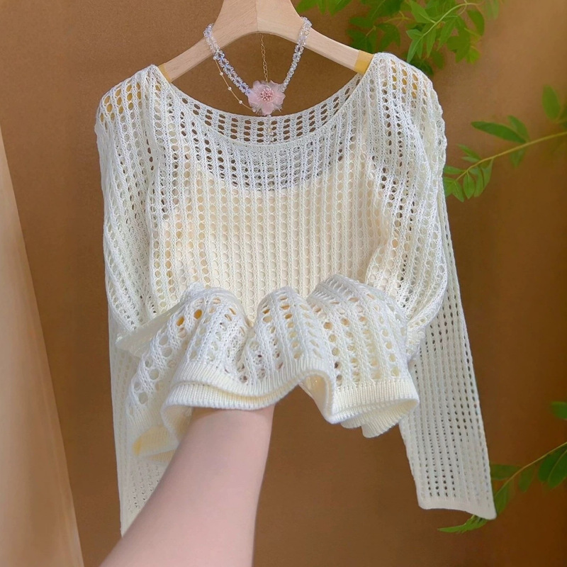 Lazy Style Thin Hollow-Out Knit Cardigan for Women, Summer 2026 New Vintage Loose Casual Versatile Top Lazy Style Thin Hollow-Out Knit Cardigan for Women, Summer 2026 New Vintage Loose Casual Versatile Top