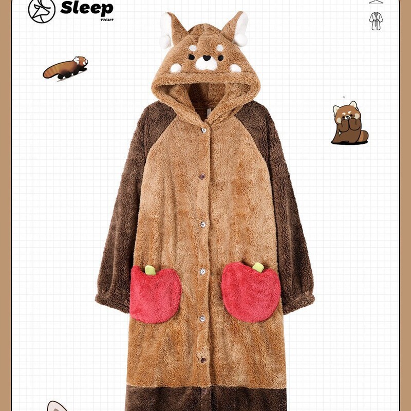 リトルアライグマスーツ漫画動物ワンピースパジャマプラスベルベット厚みのあるカップルかわいいホーム服は屋外で着用できます混合バッチ|undefined