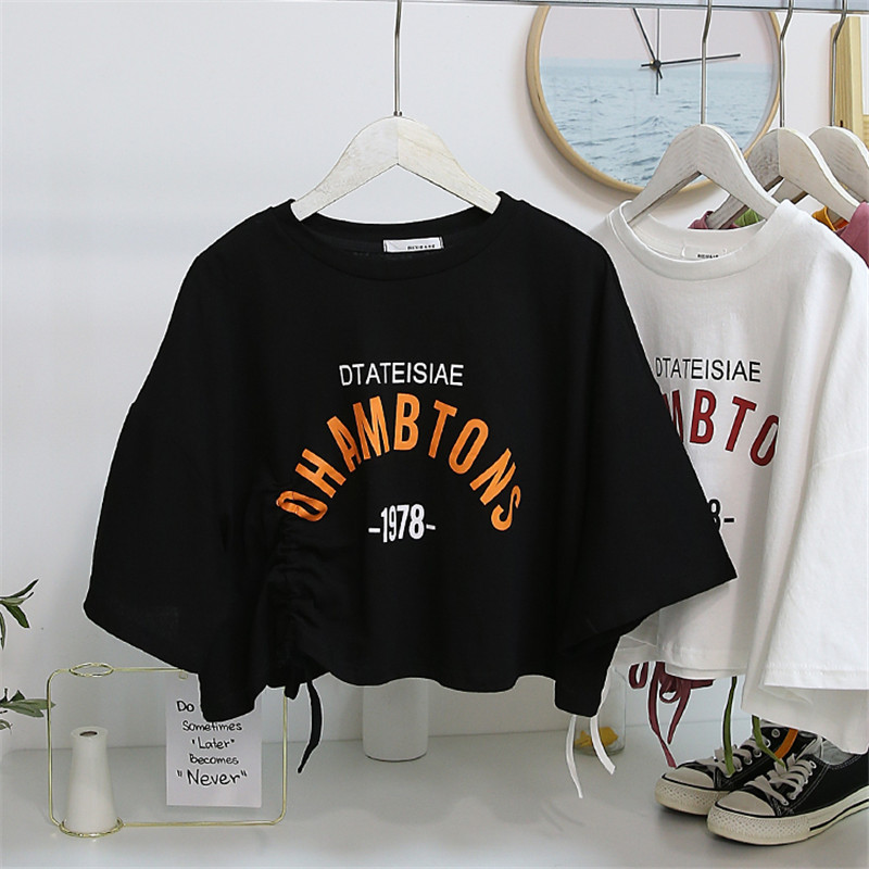 Chic Design Drawstring Short Top, Women's Summer New Style, Elegant Short-Sleeve T-Shirt, Women's Fashion Export Trend Chic Design Drawstring Short Top, Women's Summer New Style, Elegant Short-Sleeve T-Shirt, Women's Fashion Export Trend