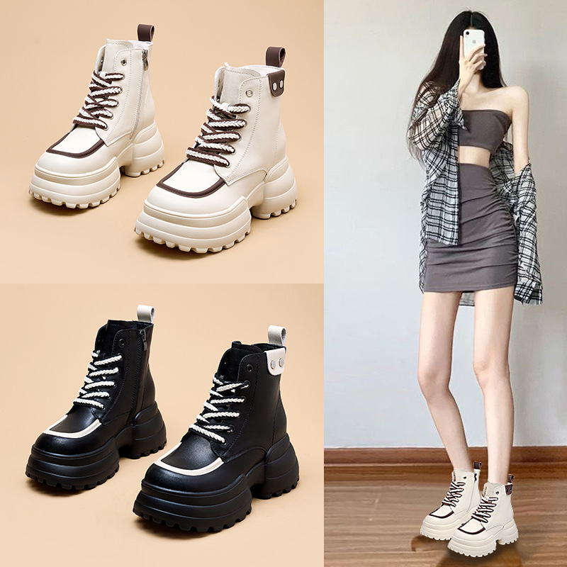High-Top White Sneakers for Women, 2025 Autumn and Winter New Style, Thick-Soled Korean Version, Versatile Casual Shoes, Popular Style for Petite Women, Thick-Soled Height-Increasing