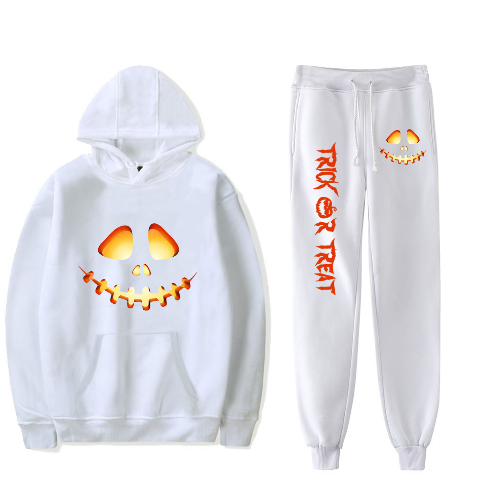 Women's Clothing creative pumpkin ghost face cartoon hooded sweatshirt leggings sports suit_voghion.com