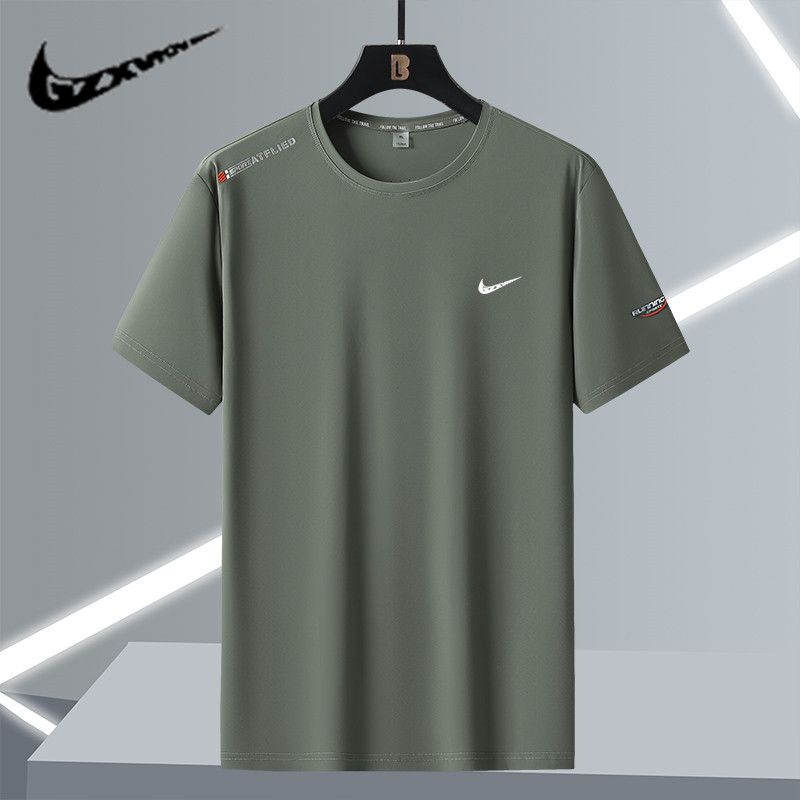 Cross-Border Large Size Short-Sleeved Men's T-Shirt Summer Thin Loose Casual Ice Silk Quick-Drying T-Shirt Running Sports Top for Men