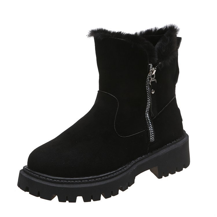 Comercio exterior europeo y americano corto botas de nieve de punta redonda de suela gruesa mujeres transfronterizas retro forrado de lana gruesa caliente zapatos acolchados de algodón deseo suministro