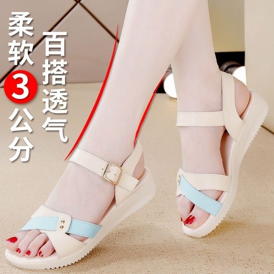 Dragonfly Brand Genuine Leather Soft-Soled Sandals for Women Summer New Non-Slip Flat-Soled Beach Sandals for Women