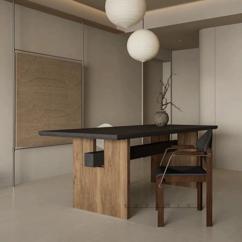 Quiet Style Solid Wood Dining Table Rectangular Household Small Apartment Dining Table Log Large Board Workbench Designer Desk