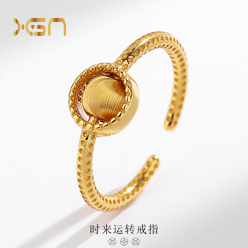 s925 Sterling Silver cat eye Transfer bead Ring ins A small minority Light extravagance Gold color Shilaiyunzhuan Ring