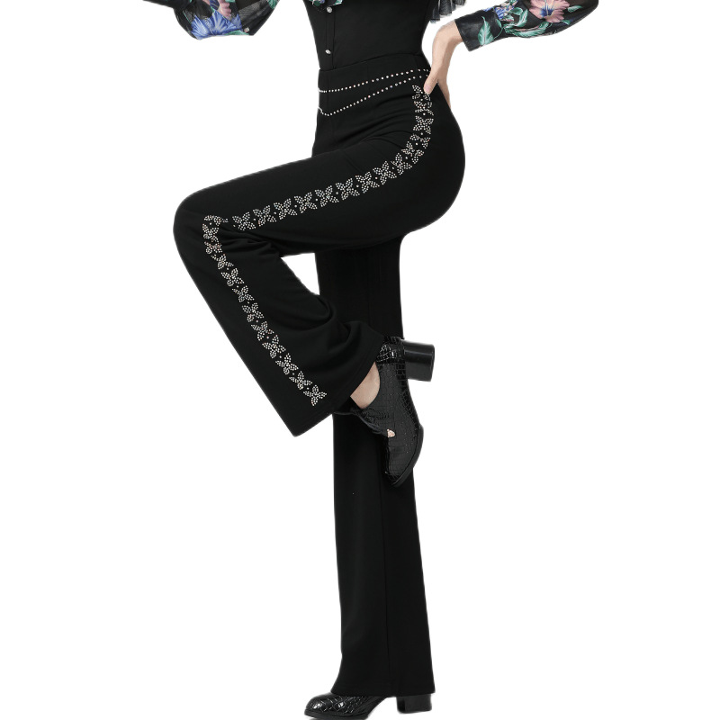 0015 Four Seasons Stretch Fabric Butterfly Colored Diamond Dance Pants Jitterba Square Dance Team Performance Clothing Women's Trousers