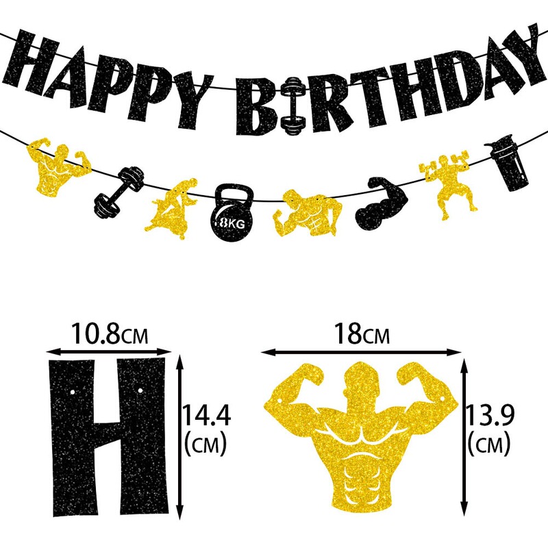 跨境健身主题生日装饰横幅 黑金健身房吊饰生日派对装饰拉旗拉花|undefined