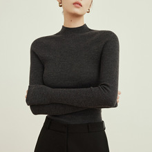 扬子120s可机洗 无缝全成型羊毛半高领打底针织衫女