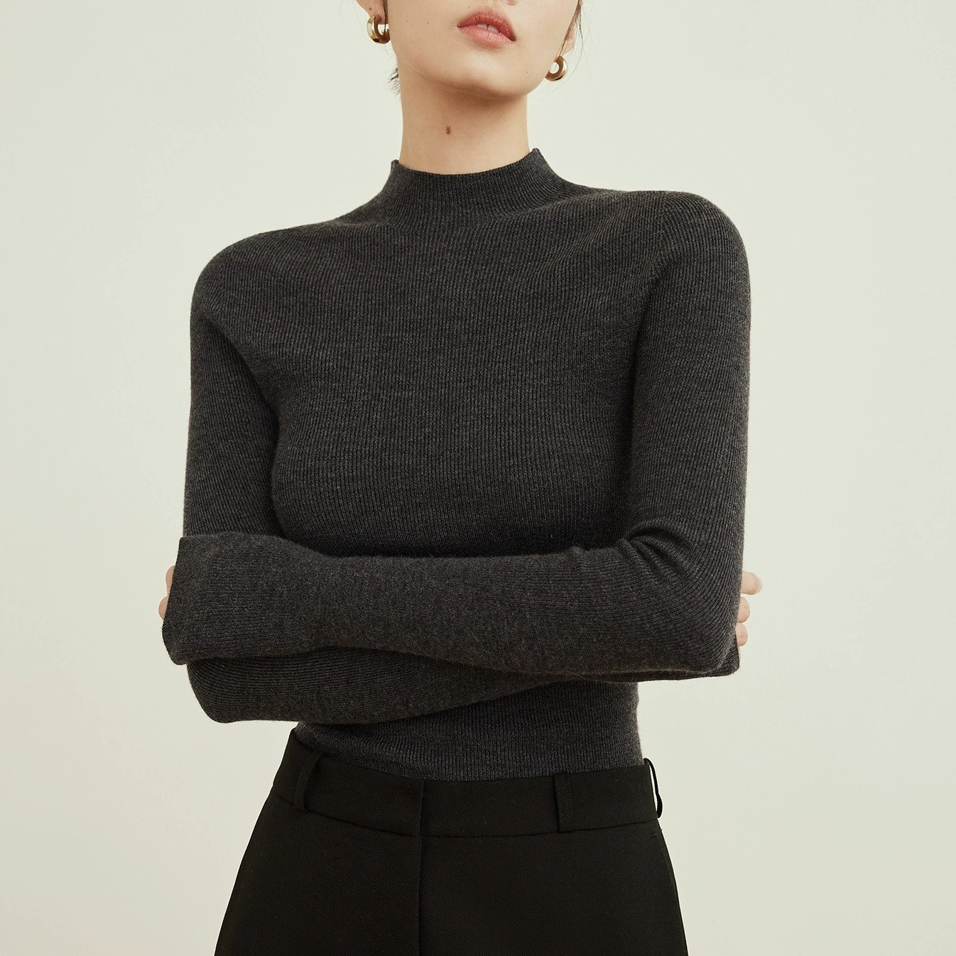 Женский свитер из шерсти с воротником-стойкой, полностью формованный, бесшовный, машинная стирка, модель Yangzi 120s