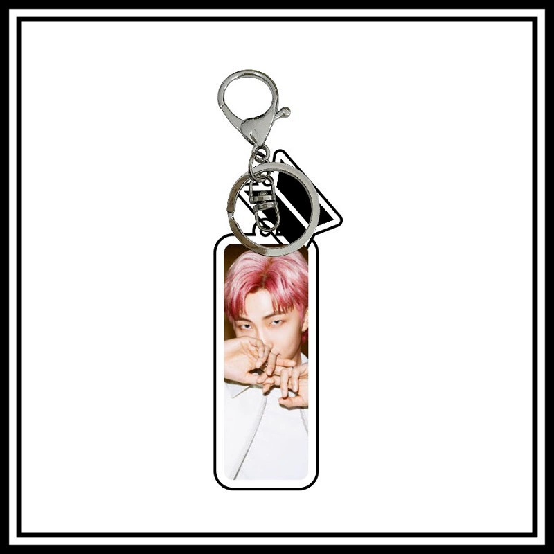 Acrylic Double-Layer Album Star Series Keychain, Transparent Rectangular Tag, Metal Ring