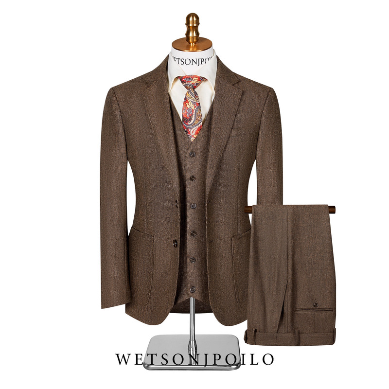 Retro British Suit Tweed Herringbone Casual Slim Jacket Suit Men's Casual Suit Gentleman Fashion