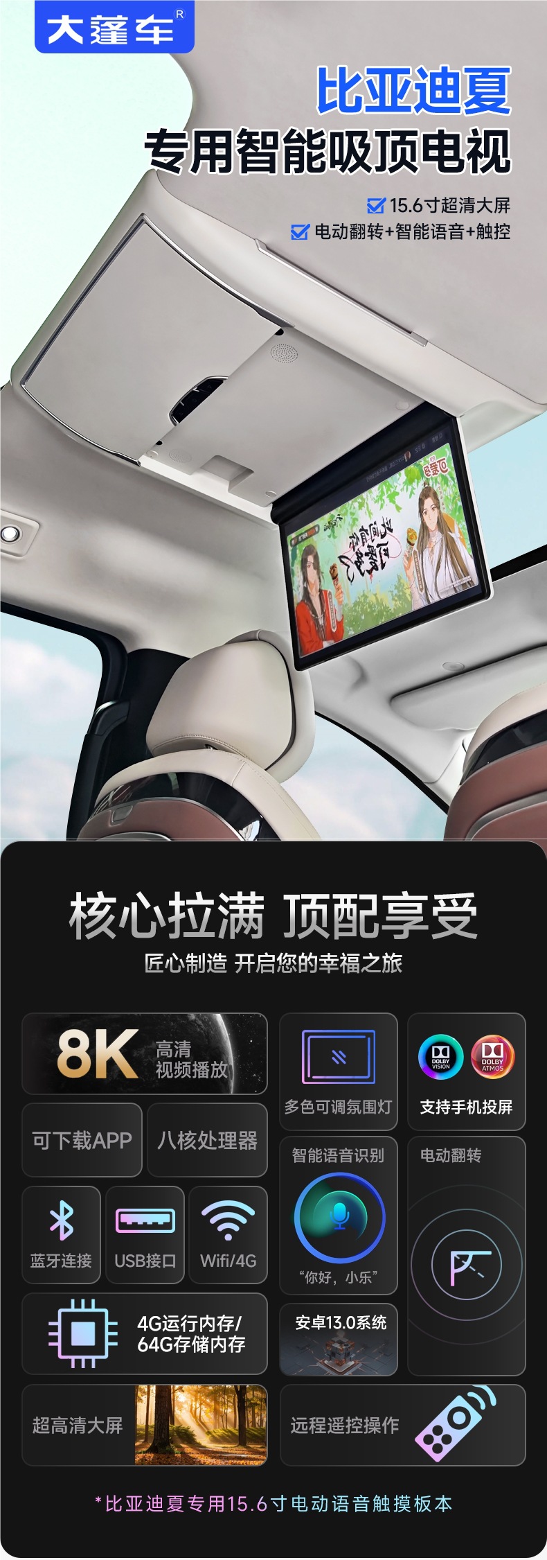 Byd Xia Car Ceiling-Mounted Tv 2025 Model Special Rear Entertainment Display Screen for Mpv Modified Suv Caravan