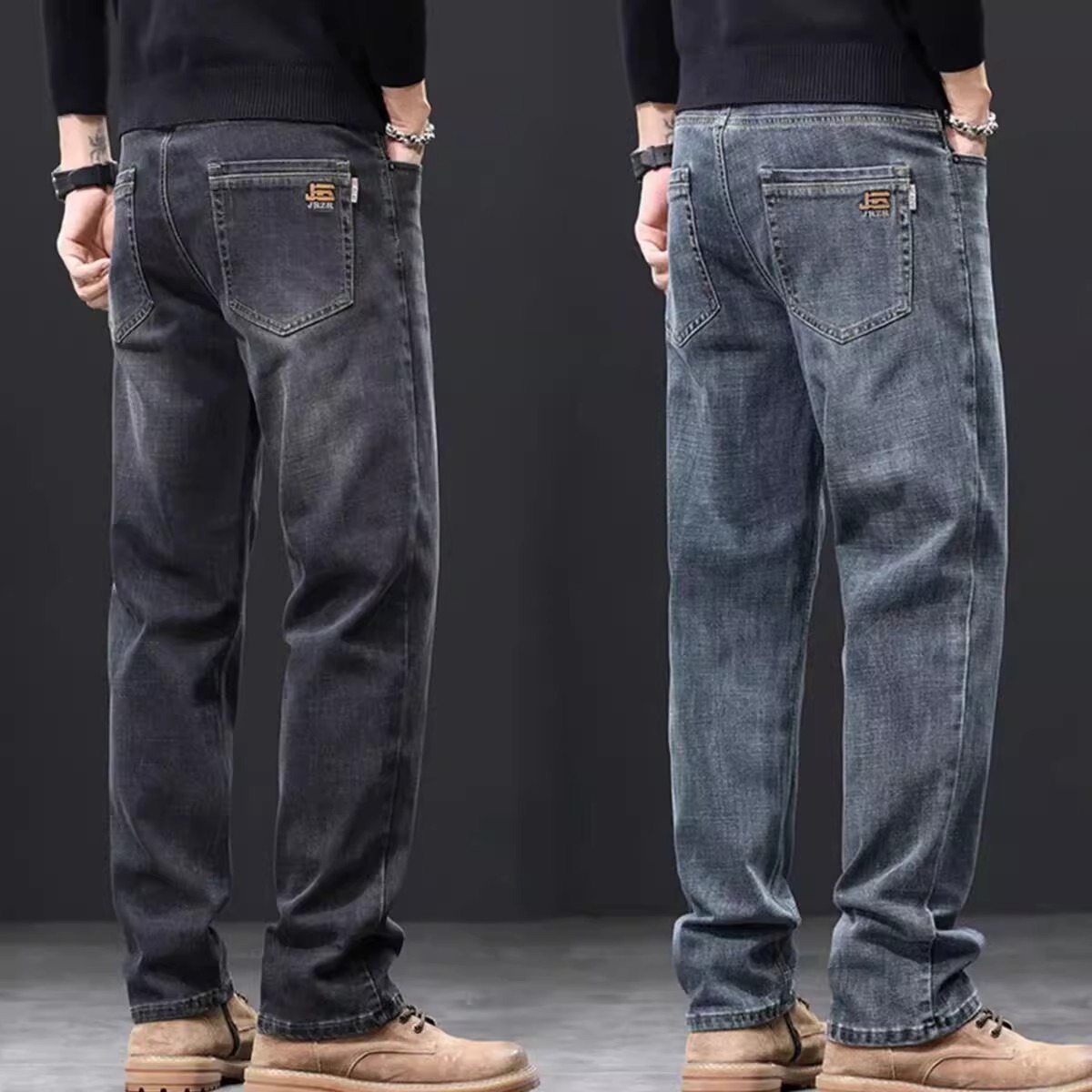 Invierno nuevos jeans elásticos para hombres con calzado grueso y pantalones de pierna ancha rectos resistentes al desgaste y sucios image 2