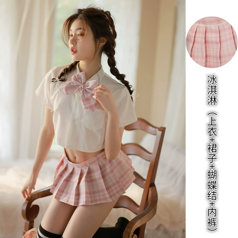 Sexy split transparent underwear, uniform for students, set